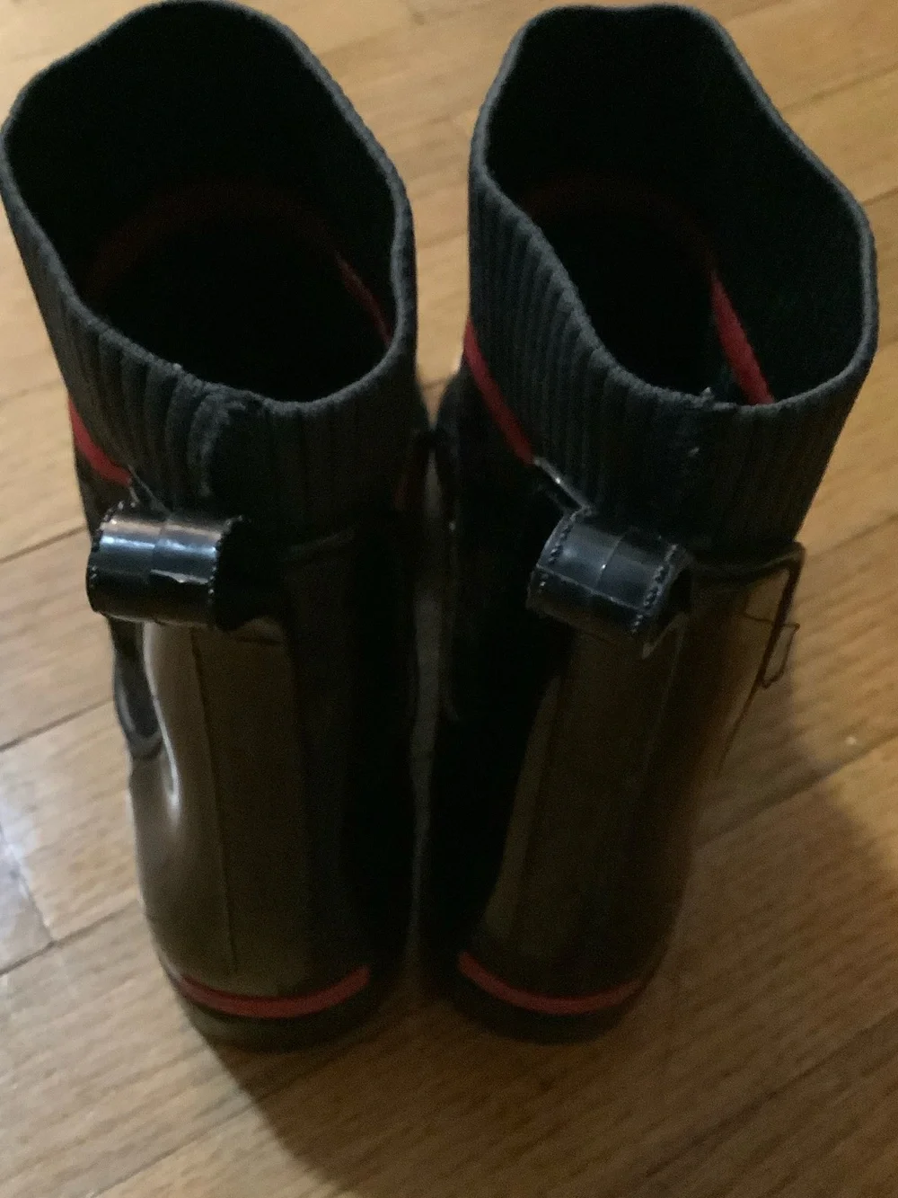 Coach Black Rain Boots with Red Accent